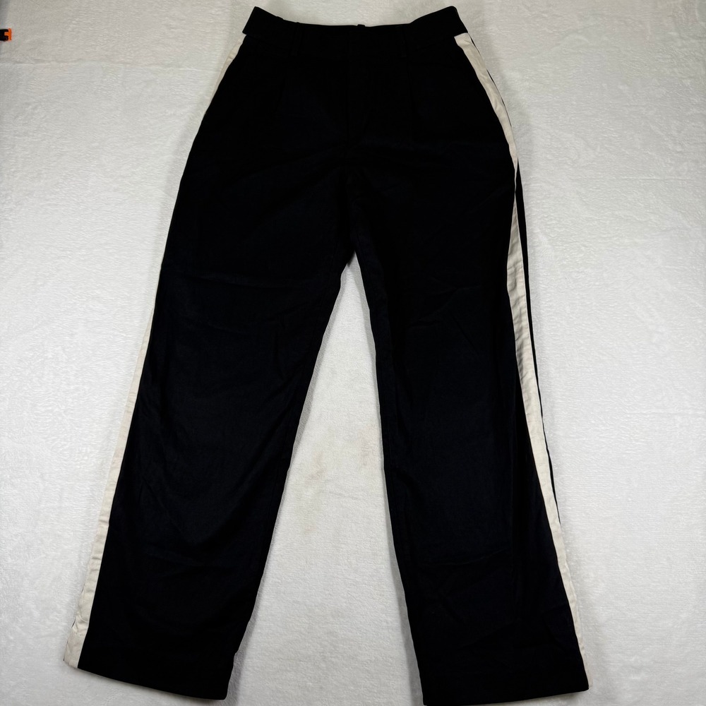 Madewell Womens 2 Black Tencel Linen Blend Pleated Tapered‎ Tuxedo Stripe Pants
